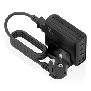 AISENS - CARGADOR SOBREMESA GaN 140W, 3xUSB-C PD3.1 QC4.0 QC5.0, 1xUSB-A QC3.0, NEGRO