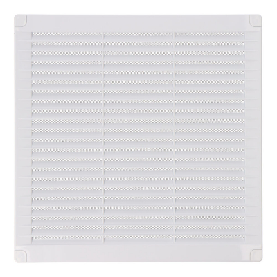 Rejilla ventilación cuadrada con tapones y mosquitera 250x250x7mm abs blanca