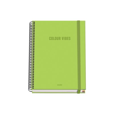 Dohe Colour Vives Cuaderno Espiral A5 100 Hojas Cuadricula 5mm - Tapa Dura Impresa a todo Color y Plastificada en Brillo - Bandas de Color - Cierre de Goma - Color Verde Lima
