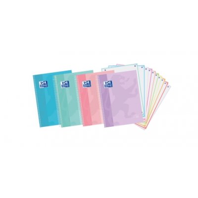 Oxford Europeanbook 10 Touch Cuaderno Espiral Formato A4+ Cuadriculado 5x5mm - 150 Hojas - Tapa Extradura Tacto Suave - 10 Bandas de Color - Colores Pastel Surtidos