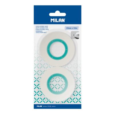 Milan Pack de 2 Cintas Adhesivas Invisibles - Mate - 19mm x 33m - Color Transparente