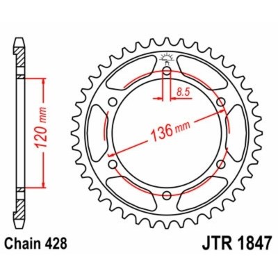 Corona JT SPROCKETS acero estándar 1847 - Paso 428 JTR1847.57