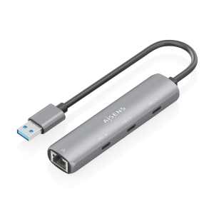AISENS - USB3.0 DOCK USB-A A ETHERNET GIGABIT + HUB 3xUSB-C, GRIS, 15CM