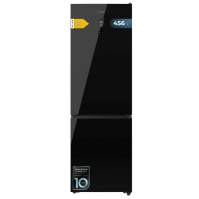 Cecotec Bolero CoolMarket Combi 456 Black Glass E Frigorifico Combi - Capacidad 456L - Compresor Inverter - Total Nofrost - Puerta de Cristal - Frio Envolvente - Clase E - 201x59.5x68cm - Color Negro