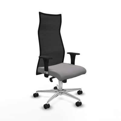 Albacete malla sincro malla negra similpiel gris brazos 1D base aluminio ruedas 65 mm nailon