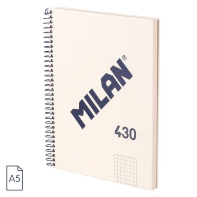 Milan Serie 1918 Cuaderno Espiral Formato A5 Cuadricula 5x5mm - 80 Hojas de 95 gr/m2 - Microperforado, 2 Taladros - Color Beige