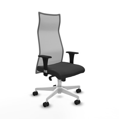 Albacete malla sincro malla gris similpiel gris oscuro brazos 1D base blanca ruedas 65 mm nailon