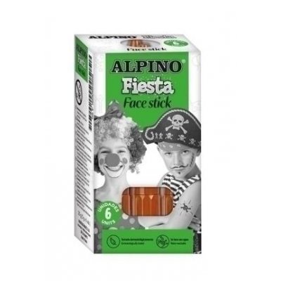 Alpino Fiesta Face Stick Pack con 6 Barritas de Pintura Facial - Sistema Retractil Giratorio - Se Lava con Agua - Testado Dermatologicamente - Color Marron