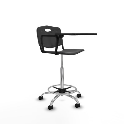 Taburete Robledo giratorio plástico negro brazo con pala diestros base cromada ruedas nailon 50mm