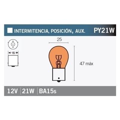 Caja de 10 lámparas BILUX 12V21W AMBAR PY21W-AMBAR