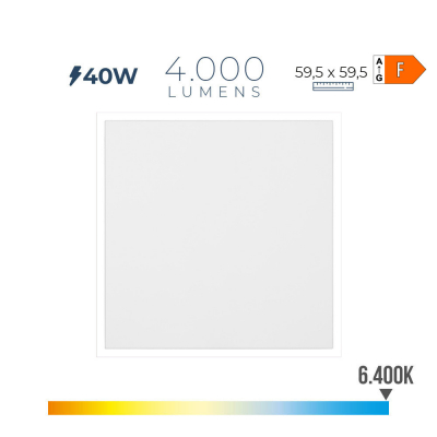 Panel led 40 w 6400 k 4300 lm luz fria 59,5 x 59,5 x 2,9 cm