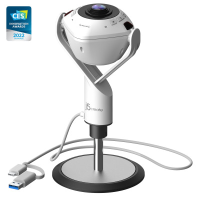 JVU368-N Cámara web con altavoz alimentado por IA de 360°