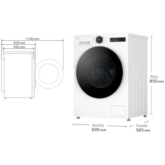 Lavadora LG F4X9009TWCE, 9 kg, 1400 rpm, clase A-60%, blanco - imagen 2