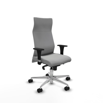 Albacete dirección sincro similpiel gris claro brazos 1D cromados base aluminio ruedas 65 nailon