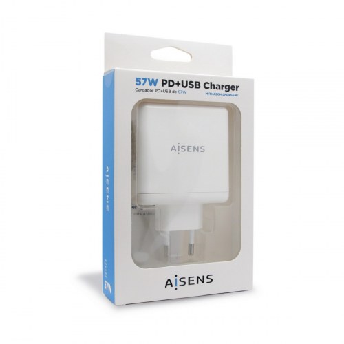 Aisens - Cargador 57W, 1Xusb-C Pd3.0 45W, 1Xusb-A 5V/2.4A 12W, Blanco