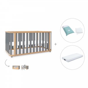 Cuna-cama madera/gris 70x140 cm (3en1) + colchón + textil Mare · Crea Plus Due Antracita