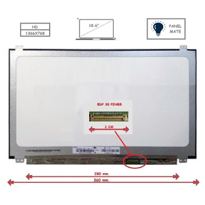 Pantalla para portátil LED 15.6 Slim 30 Pines WXGA Ancho 360mm Mate
