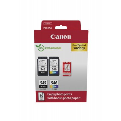 Cartucho de Tinta Original Canon PG-545 + CL-546 Multipack/ Negro/ Tricolor + Papel Fotográfico
