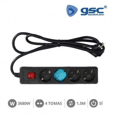 Base Multiple 4 Enchufes Interruptor Cable 1,5m NEGRO