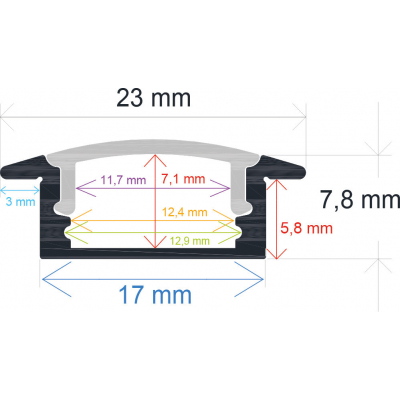 Perfil LED Empotrar 23x7,8mm Opal 2m