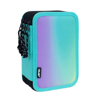 Milan Sunset Plumier de 3 Pisos con Goma de Borrar, Sacapuntas, Lapiz, 3 Boligrafos Capsule, Regla, 12 Lapices de Colores, 6 Lapices de Colores Metalizados, 5 Fluorescentes, Tijeras y 18 Rotuladores -