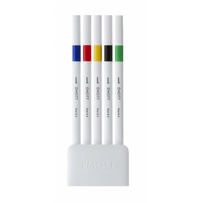 Uni-ball PEM-SY Set Nº1 Emott Vivid Colors Pack de 5 Rotuladores de Linea Fina - Punta 0.4mm - Tinta a Base de Agua - Diseño Innovador - Ancho de Linea Constante - Colores Surtidos