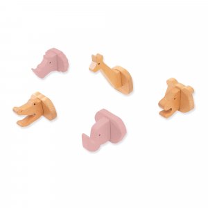 Set de 5 colgadores infantiles de animales madera/rosa · Animals H190-M9559