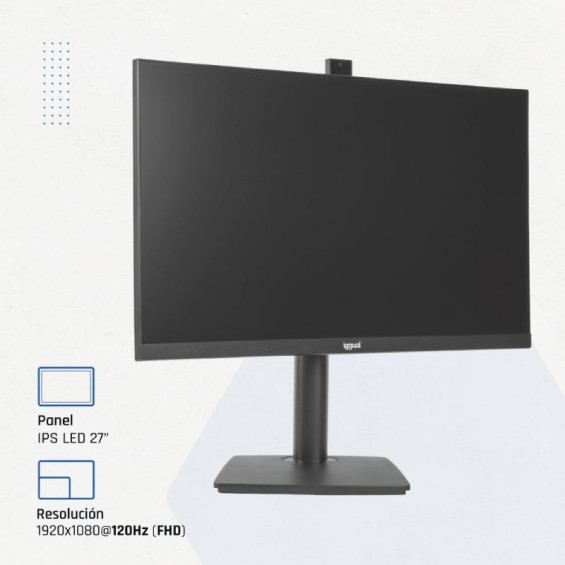 Monitor iggual ML27WC, 27 pulgadas, Full HD, IPS, 120 Hz, 1 ms, altura regulable, webcam, altavoces, HDMI, VGA, 90% sRGB - imagen 2