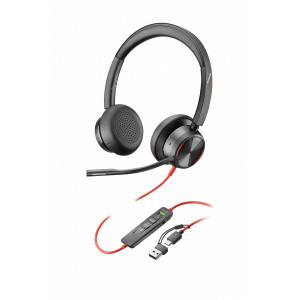 HP Poly Auriculares estéreo Poly Blackwire 8225 USB-C + Adaptador USB-C/A