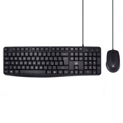 Ewent Pack Teclado + Raton para Oficina - Teclas Silenciosas de Perfil Bajo - 1000dpi - Disposicion Italiana QWERTY IT - Cable de 1.35m - Teclas Silenciosas de Perfil Bajo - Color Negro