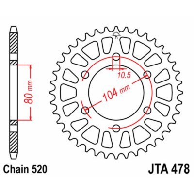 Corona JT SPROCKETS aluminio ultraligera 478 - Paso 520 JTA478.44