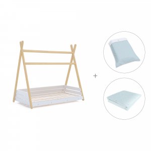 Cama cabaña Montessori madera 70x140 cm + textil Mint · Homy Life