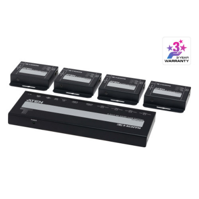 ATEN DISTRIBUIDOR / SPLITTER HDMI 4K SOBRE CAT 6 DE 4 PUERTOS EN KIT, CON 4 RECEPTORES, SALIDA HDMI LOCAL Y POC (VS1824KIT-AT-G)