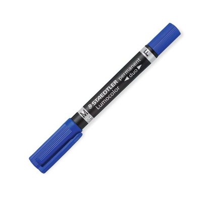 STAEDTLER Rotulador permanente Lumocolor Duo trazo 0,6mm y 1,5mm azul