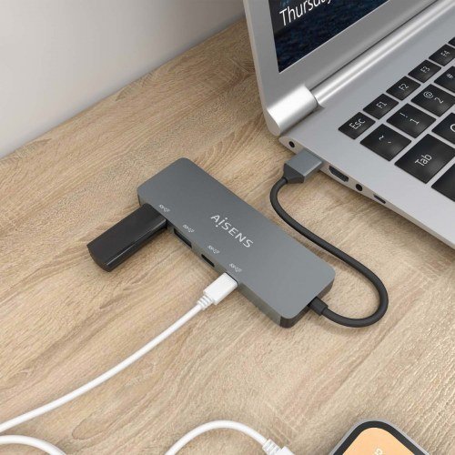 AISENS - Hub USB 3.2 Gen2 10G USB-A, USB-A/M-2xUSB-C/H-2xUSB-A/H, Gris, 15cm