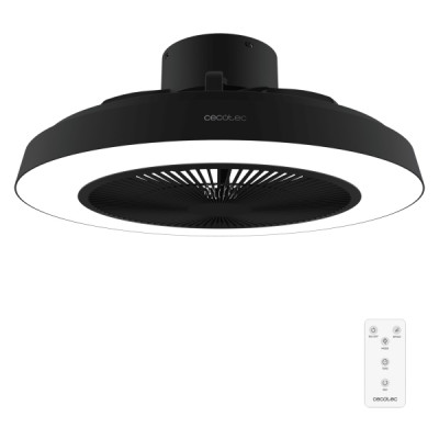 Cecotec EnergySilence LampAero 600 InsideBlack Ventilador de Techo con 5 Aspas y Luz - 20W - Aro LED con 3 Tonos - Diametro de 24 - Temporizador - 3 Velocidades - Modo Invierno - Color Negro