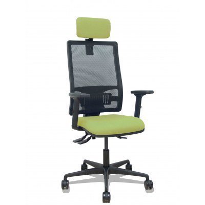Silla Bormate asincro malla negra asiento bali verde oliva brazos 2D ruedas 65mm cabecero regulable