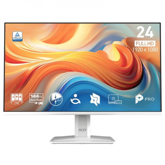 Monitor MSI PRO MP243W E14, 23,8 pulgadas, Full HD, IPS, 144 Hz, 4 ms GtG, altavoces, HDMI, DisplayPort, blanco