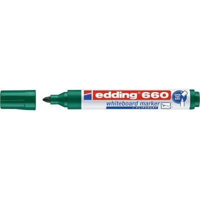 Edding 660 Rotulador para Pizarra Blanca - Punta Redonda - Trazo entre 1.5 y 3 mm. - Tinta Pigmentada - Recargable - Borrable en Seco - Color Verde