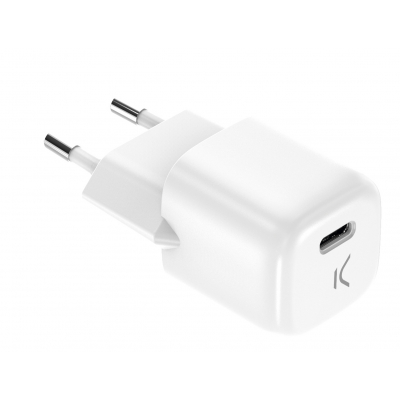 Cargador de red mini GaN 20 W, PPS, Power Delivery, Carga rápida, Puerto USB-C, Blanco