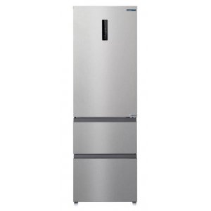 Frigorífico combi francés Infiniton FRD-401T91XEM, 3 puertas, 190.9 x 60 x 63.8 cm, No Frost, clase E, 273 kWh año, 39dB, Inverter, 401 litros, reversible, display, inox