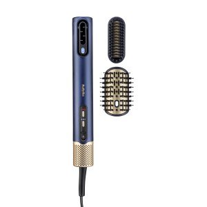 Secador de pelo y cepillo alisador Babyliss AS6550E, motor AC, iónico, 3 velocidades, 4 temperaturas, modo UltraCare, filtro magnético, alisa, seca, crea volumen, azul y dorado