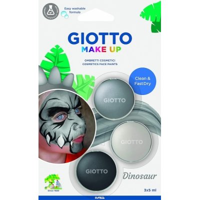 Giotto Make Up Dinosaur Pack con 3 Maquillajes Faciales de Tematica Dinosaurio - Se Lava con Agua - Dermatologicamente Testado - Colores Surtidos