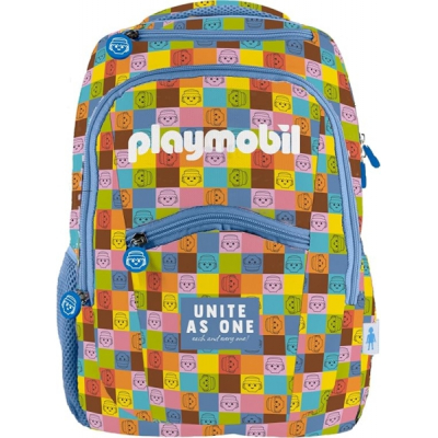 Dohe Playmobil Unite As One Mochila Escolar - Compartimento Principal con Bolsillo Acolchado - Bolsillos Laterales para Bebidas - Espalda Acolchada - Doble Asa Superior - Fabricada en Poliester - Medi