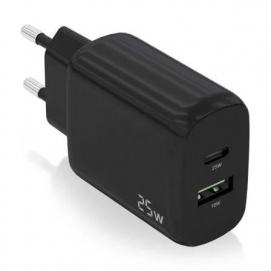 Aisens Cargador USB-C PD3.0 USB-A QC3.0 25W Negro