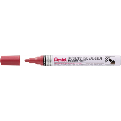 Pentel Paint Marker Marcador de Pintura - Punta Media 4.5mm - Permanente en todas las Superficies - Resistente a Luz y Agua - Cuerpo de Aluminio - Color Rojo Perla