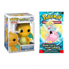 Pack pokemon funko dragonite + sobre aleatorio juntos de aventuras pokemon tcg