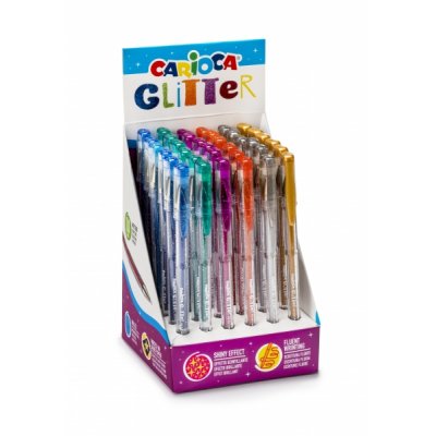 Carioca Glitter Gel Expositor de 36 Boligrafos - Punta Ø 1mm - Tinta Gel Glitter - para Superficies Oscuras - Escritura Brillante y Colorida - Color Varios