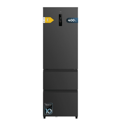 Cecotec Bolero CoolMarket Combi FD 400 Dark E Frigorifico Puerta Francesa - 400L - Luz LED - Compresor Inverter - Acero Inoxidable - Total Nofrost - Frio Envolvente - 60x64x191cm - Color Gris Oscuro