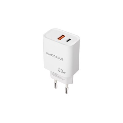 Cargador de Pared Nanocable 10.10.2007/ 1xUSB/ 1xUSB Tipo-C/ 20W/ Blanco